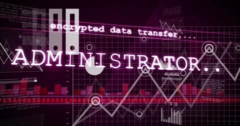 Scrolling encrypted headline starting admin console, ADMINISTRATOR shifting Stock Footage 332275398