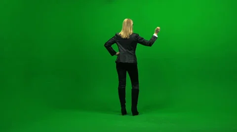 Scrolling gestures touchscreen blond busyness women against green screen Stock Footage 24613553