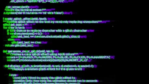 Scrolling glitch program code Loop Animation with RGB shift glitch effect. Stock Footage 297603923