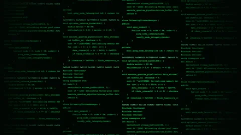 Scrolling Green Source Code Columns Programming Matrix Background Animation. Stock Footage 347439812