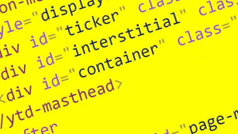 Scrolling HTML code on the computer screen on a yellow background Stock Footage 87173957