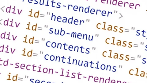 Scrolling HTML code on the computer screen on a white background Stock Footage 87179927