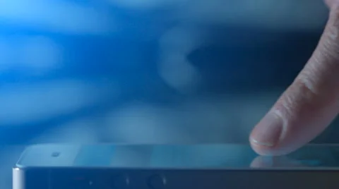 Scrolling the images on touchscreen in the blue background Stock Footage 58699138