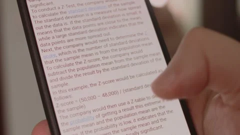 Scrolling information about Z-test on mobile phone. Stock Footage 249807382