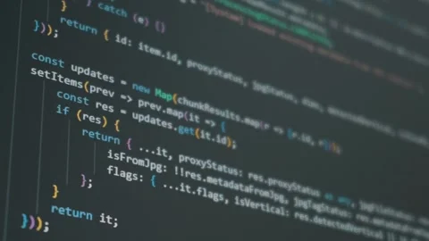 Scrolling Javascript Programming Code On Dark Screen For Software Development Stock Footage 329135253