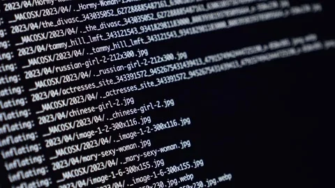 Scrolling lines of code on a dark screen with dynamic left-to-right focus mov Stock Footage 295380853