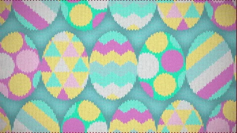 Scrolling Lines of Colourful Knitted Patterned Easter Eggs in Pastel Colours. Stock Footage 303349847