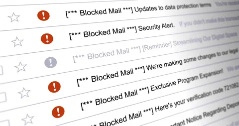 Scrolling list of blocked emails, row of blocked mail, seamless loop Stock Footage 279991519