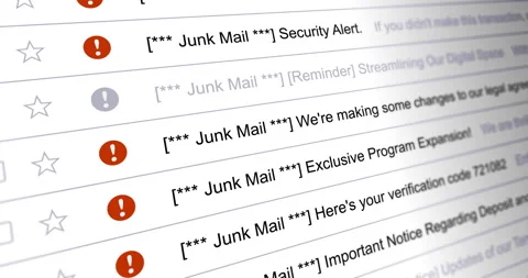 Scrolling list of junk emails, rows scroll of spam mail, seamless loop Video stock 279991523