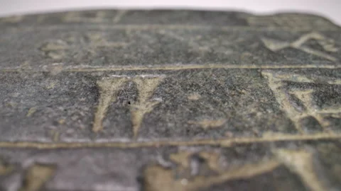 Scrolling macro across ancient cuneiform tablet Stock Footage 143976786