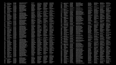 A scrolling matrix of data with file names and codes. Digital interface. Stock Footage 319526015
