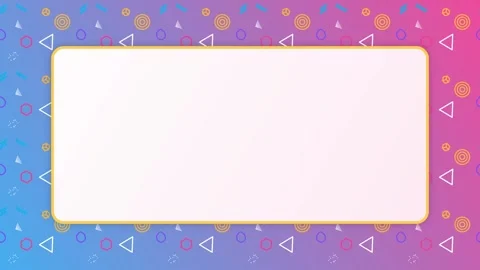 Scrolling Memphis pattern border around a blank rounded panel on gradient Stock Footage 348277236