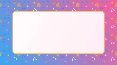 Scrolling Memphis pattern border around a blank rounded panel on gradient v.. Stock Illustration