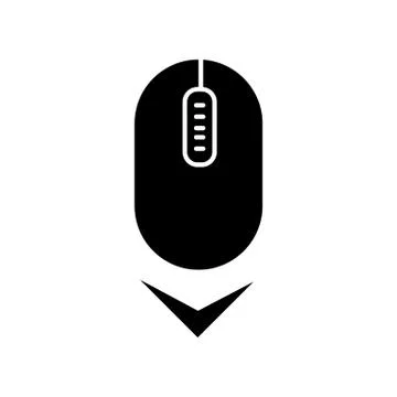 Scrolling mouse black glyph icon. Down arrowhead indicator. Internet page bro Illustrazione stock