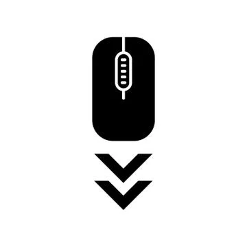 Scrolling mouse black glyph icon. Internet page browsing gesture, down arrowh Illustrazione stock