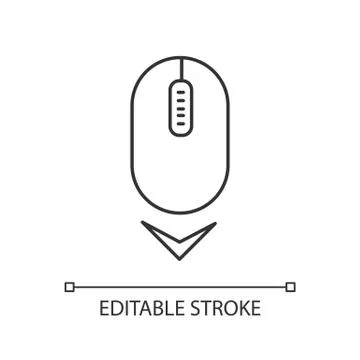 Scrolling mouse pixel perfect linear icon. Down arrowhead indicator. Website  イラスト素材