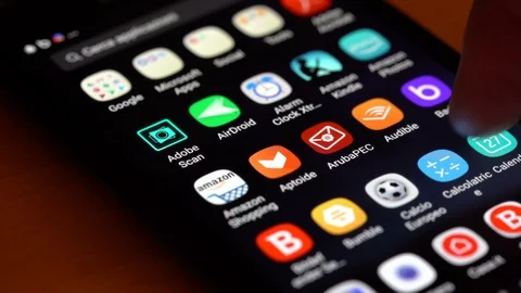 Scrolling my apps and open icon tik tok app using Smartphone. Stock Footage 107168716