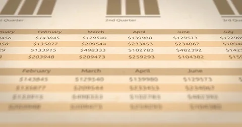 Scrolling over a retro old paper financial statement - ALT Angle Stock Footage 80401098
