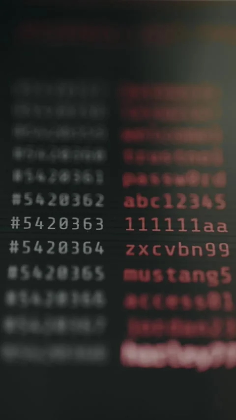 Scrolling password security analysis feed in a cybersecurity testing interface Stock Footage 333374594