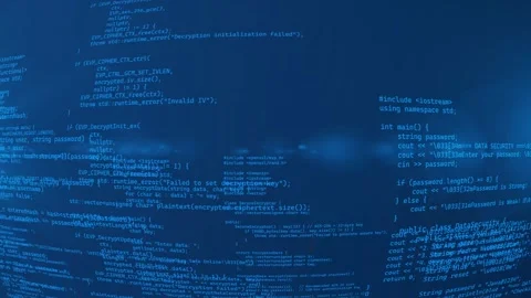 Scrolling Programming Code on Abstract Blue Tech Background Animation Видео 345794907
