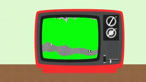 Scrolling retro horizontal lines on flat design TV screen, green background Stock Footage 152111372