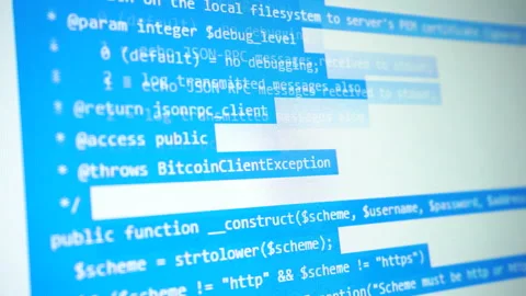 Scrolling selected computer code over laptop screen. Stock Footage 135141389