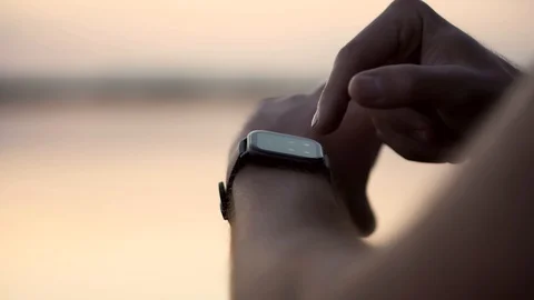 Scrolling On Smartwatch Display. Smart Watch Wearable Wristband.Checking Pulse Stock Footage 130165492