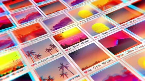 Scrolling Social Media Grid Stock Footage 258820279