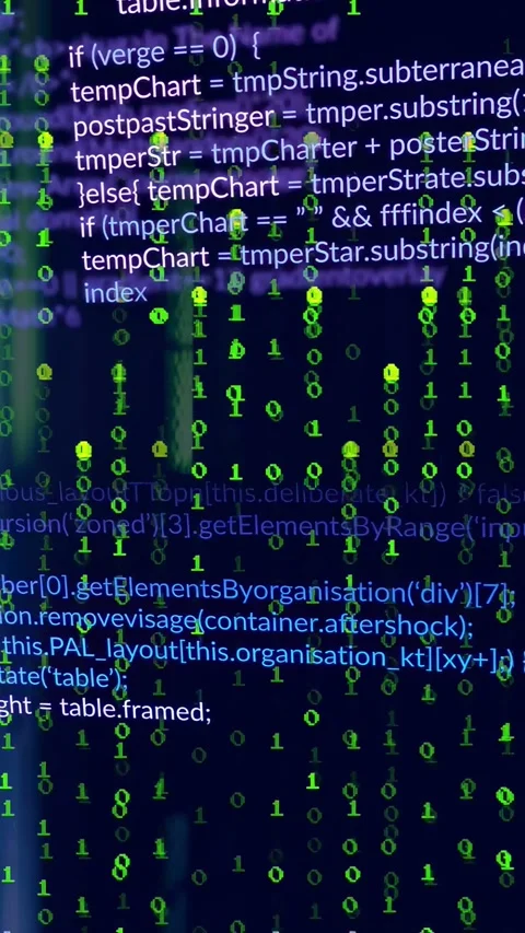 Scrolling source code display revealing JavaScript text at monitor, with green Stock Footage 333020474