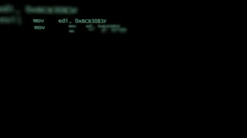 Scrolling text on a black screen. Assembly program language Stock Footage 105333053