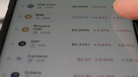 Scrolling Through Crypto Prices On A Phone Via Coinmarketcap Video stock 209796158