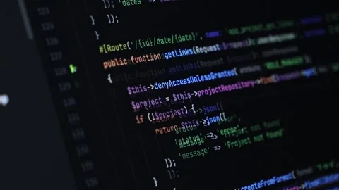 Scrolling through the developer environment, focus on PHP syntax Stock Footage 302392152