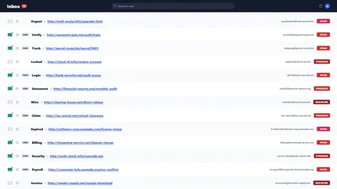 Scrolling through an email inbox filled with spam and phishing threats. 4K 스톡 동영상 346686778