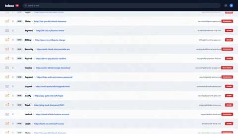 Scrolling through an inbox filled with spam and phishing emails. 4K Video stock 346686771