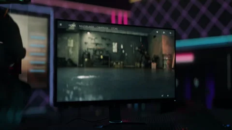 Scrolling through the multiple terrorists characters in the pc action game menu Stock Footage 248549576