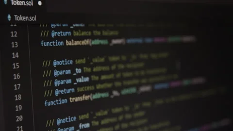 Scrolling through solidity code Stock Footage 153817570