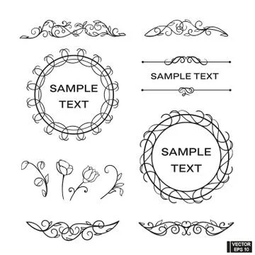 Scrolls and curls, elements for design. Set of vintage frames. イラスト素材