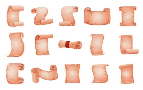 Scrolls and parchment. Old papyrus roll and scroll. Vector ripped paper manus Stock Illustration