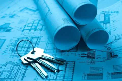 Scrolls of technology blueprint Stock Photos