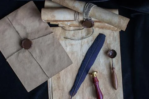 Scrolls with a wax seal. Stock Photos