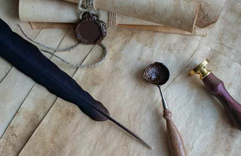 Scrolls with a wax seal. Stock Photos