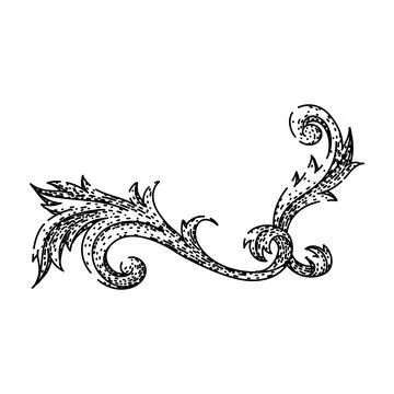 Scrollwork baroque victorian border sketch hand drawn black Stock Illustration