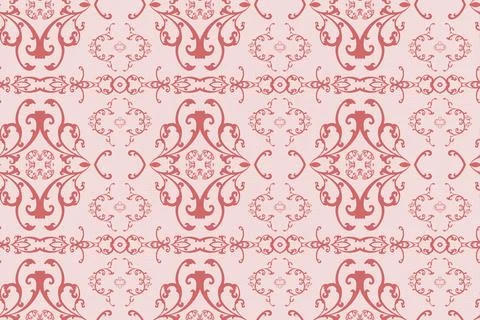 Scrollwork pattern is repeating in flat design on pink background, with muted Stock Photos