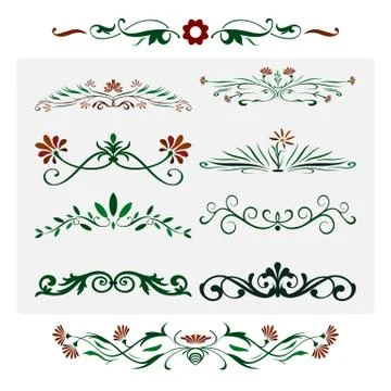 Scrollworks and Florals Design Elements Stock Illustration