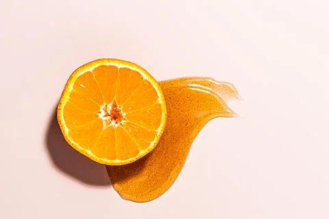 Scrub sample swatch. Orange peeling texture. Body and face cosmetic swipe. Ma Foto stock