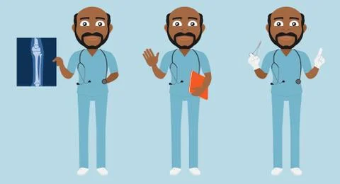 Scrub Suit Surgeon Set Dark skin Stock Illustration