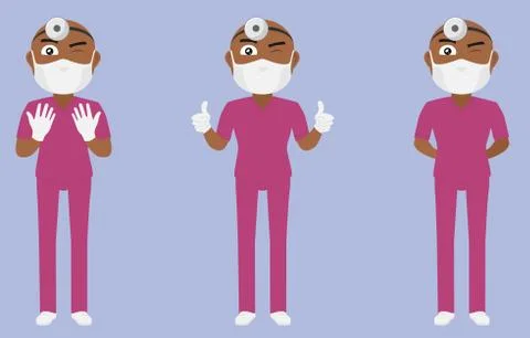 Scrub Suit Surgeon Set Dark skin Stock Illustration