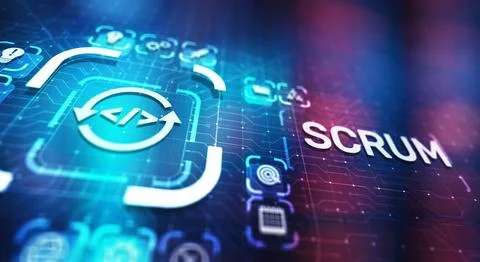 SCRUM, Agile development methodology, programming and application design tech 스톡 사진