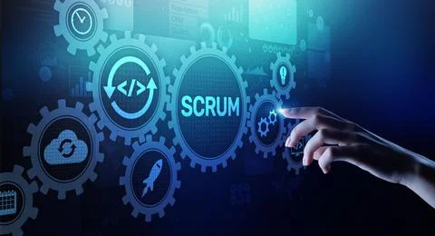 SCRUM, Agile development methodology, programming and application design tech Foto stock