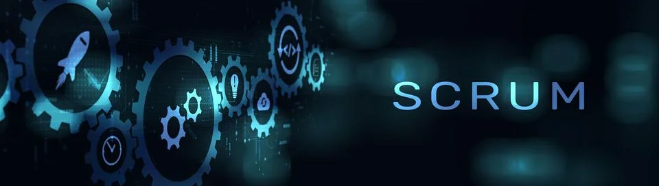 Scrum Agile Framework for Project Management on a Wide Banner, Business and T Stock Illustration